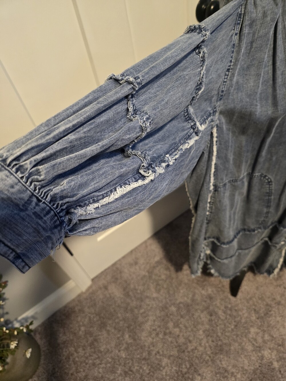 Frayed Denim Button-Up Shirt Dress - Washed Blue - Picture 3 of 5